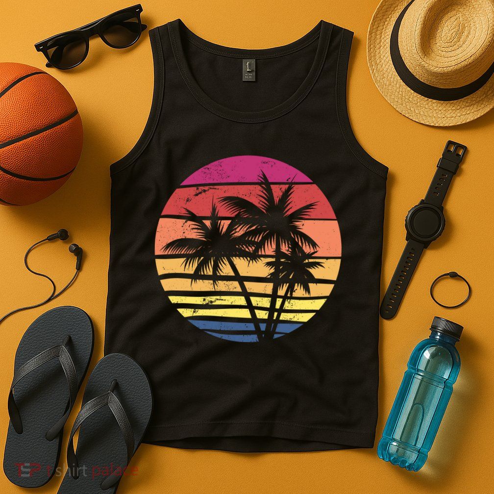 Summer Colorful Palm Tree Retro Sunset Tank Top