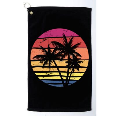 Summer Colorful Palm Tree Retro Sunset Golf Towel