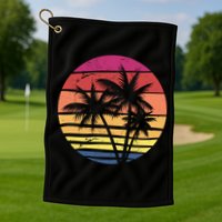 Summer Colorful Palm Tree Retro Sunset Golf Towel
