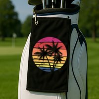 Summer Colorful Palm Tree Retro Sunset Golf Towel