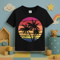 Summer Colorful Palm Tree Retro Sunset Toddler T-Shirt
