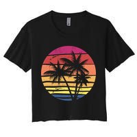 Summer Colorful Palm Tree Retro Sunset Crop Top