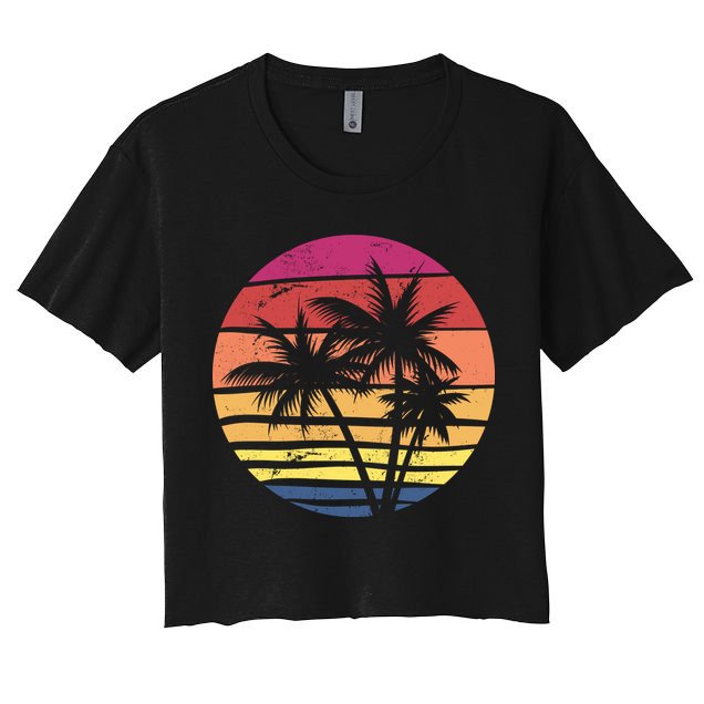 Summer Colorful Palm Tree Retro Sunset Crop Top