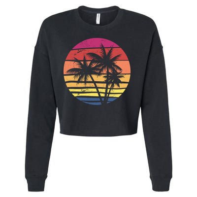 Summer Colorful Palm Tree Retro Sunset Cropped Pullover Crew