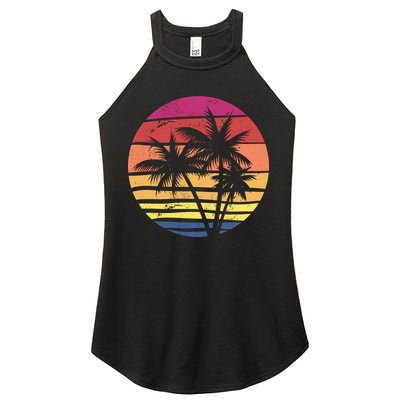 Summer Colorful Palm Tree Retro Sunset Women's Perfect Tri Rocker Tank
