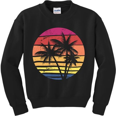 Summer Colorful Palm Tree Retro Sunset Kids Sweatshirt