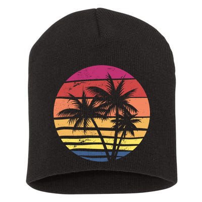 Summer Colorful Palm Tree Retro Sunset Short Acrylic Beanie