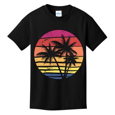 Summer Colorful Palm Tree Retro Sunset Kids T-Shirt