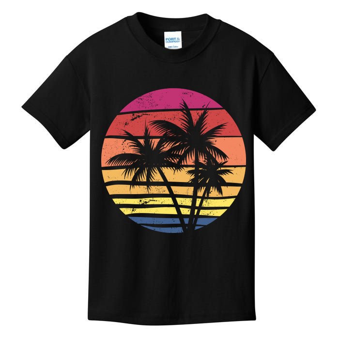 Summer Colorful Palm Tree Retro Sunset Kids T-Shirt