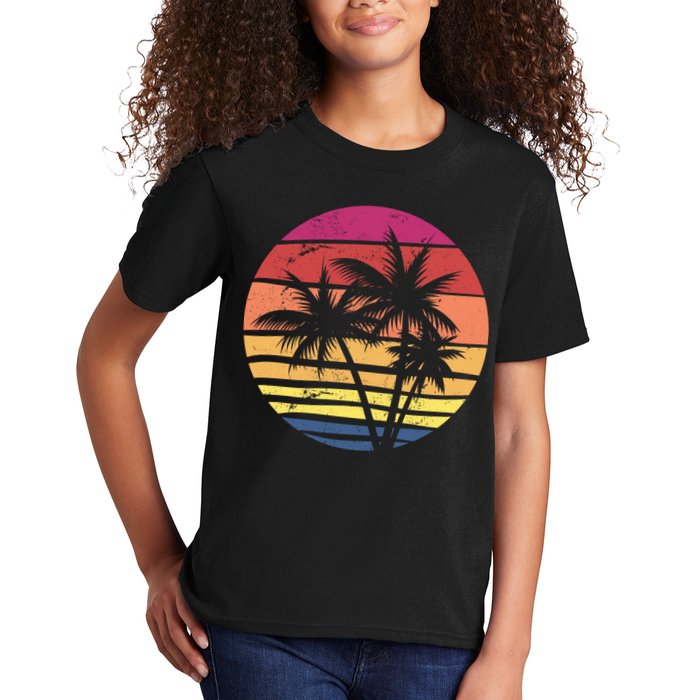 Summer Colorful Palm Tree Retro Sunset Kids T-Shirt