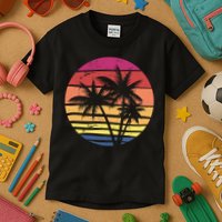 Summer Colorful Palm Tree Retro Sunset Kids T-Shirt