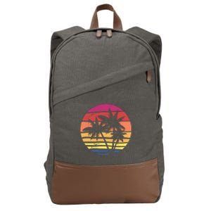 Summer Colorful Palm Tree Retro Sunset Cotton Canvas Backpack