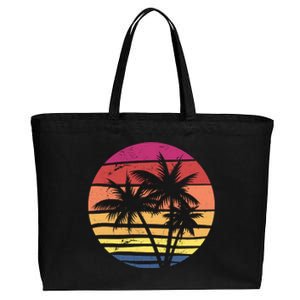 Summer Colorful Palm Tree Retro Sunset Cotton Canvas Jumbo Tote