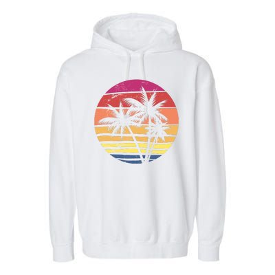 Summer Colorful Palm Tree Retro Sunset Garment-Dyed Fleece Hoodie