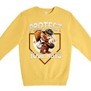 Squirrel Catcher Protect Your Nuts Funny Baseball Premium Crewneck Sweatshirt