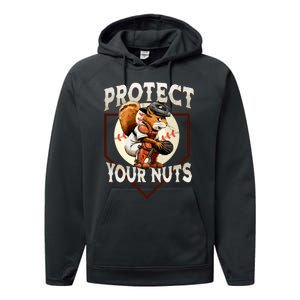 Squirrel Catcher Protect Your Nuts Funny Baseball Performance Fleece Hoodie