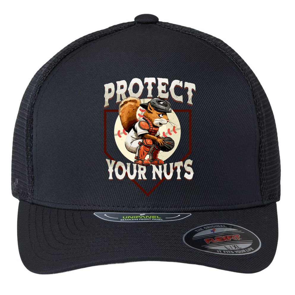 Squirrel Catcher Protect Your Nuts Funny Baseball Flexfit Unipanel Trucker Cap