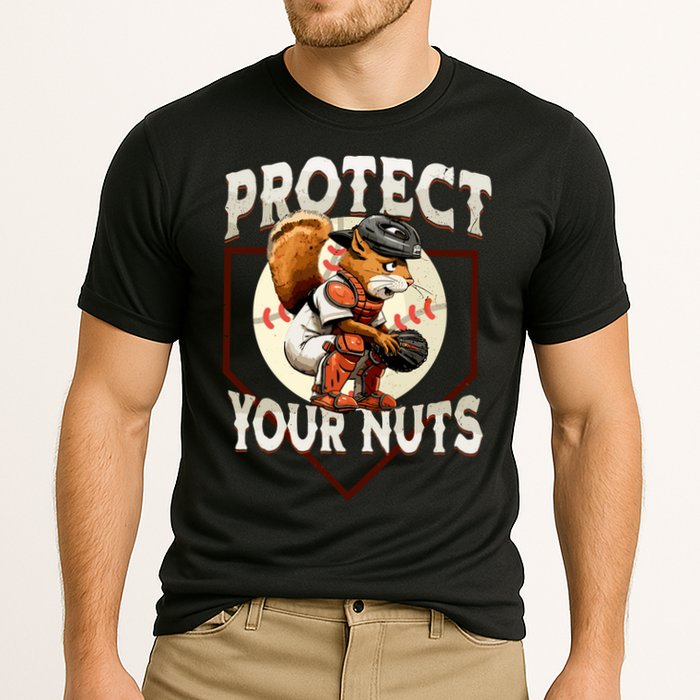 Squirrel Catcher Protect Your Nuts Funny Baseball Cooling Performance Crew T-Shirt