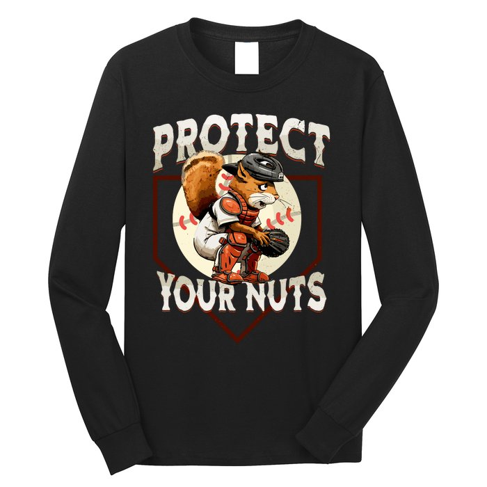 Squirrel Catcher Protect Your Nuts Funny Baseball Long Sleeve Shirt