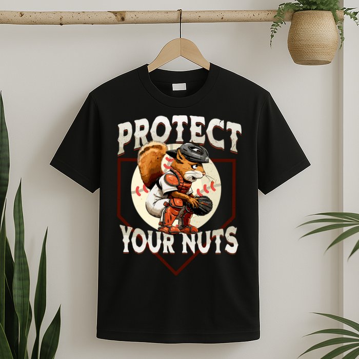 Squirrel Catcher Protect Your Nuts Funny Baseball T-Shirt