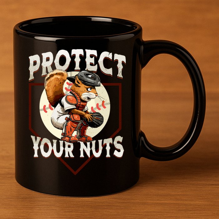 Squirrel Catcher Protect Your Nuts Funny Baseball 11oz C Handle Ceramic Mug