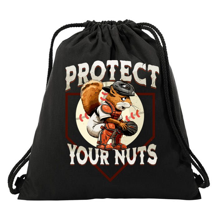 Squirrel Catcher Protect Your Nuts Funny Baseball Drawstring Bag