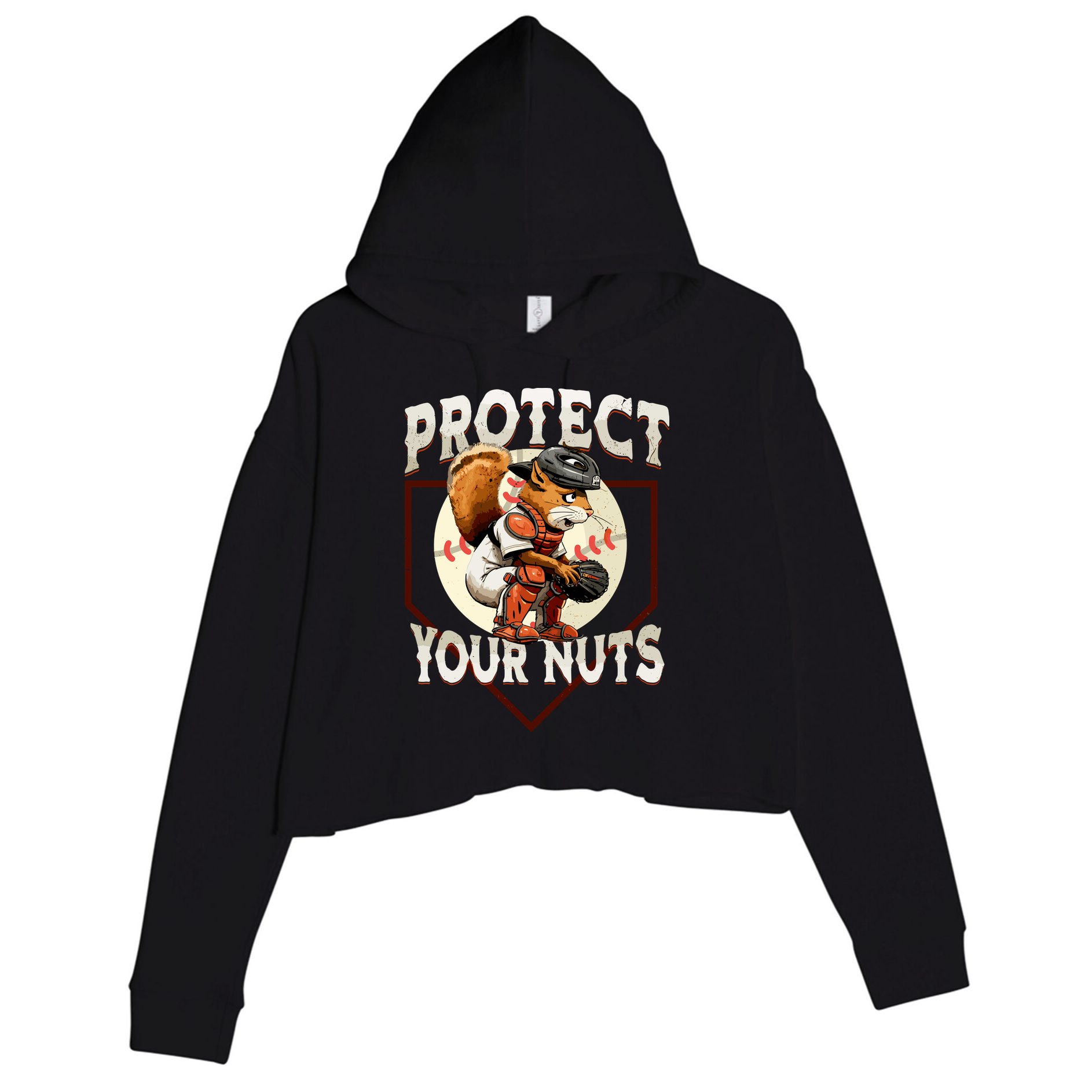 Squirrel Catcher Protect Your Nuts Funny Baseball Crop Fleece Hoodie