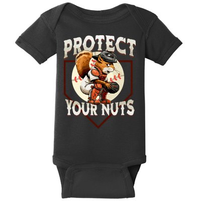 Squirrel Catcher Protect Your Nuts Funny Baseball Baby Bodysuit