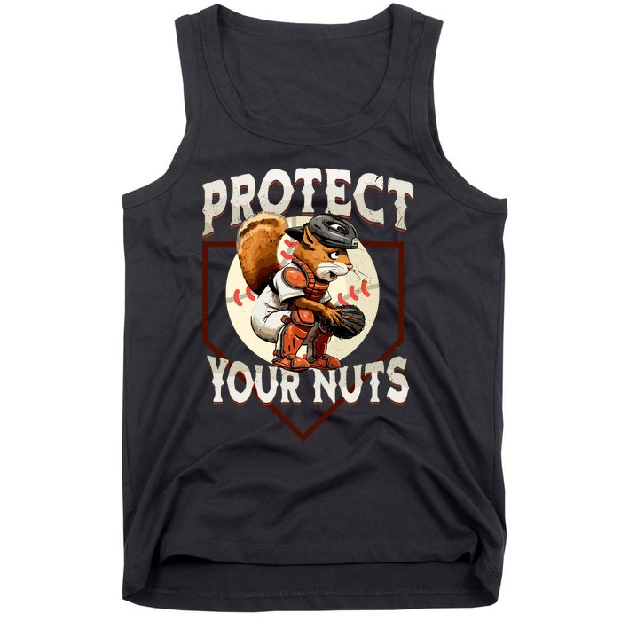 Squirrel Catcher Protect Your Nuts Funny Baseball Tank Top