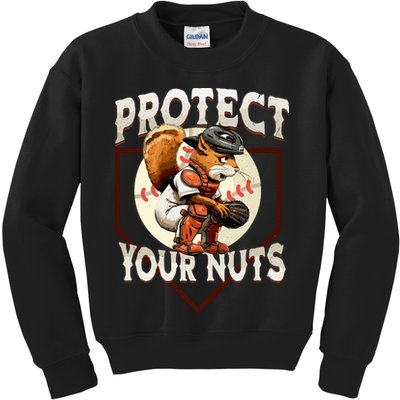 Squirrel Catcher Protect Your Nuts Funny Baseball Kids Sweatshirt