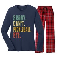 Sorry Can't Pickleball Bye Funny Retro Vintage Pickleball Premium Women's Long Sleeve Flannel Pajama Set 