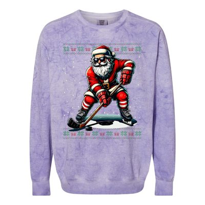 Santa Claus Playing Hockey Ugly Christmas Sweater Colorblast Crewneck Sweatshirt