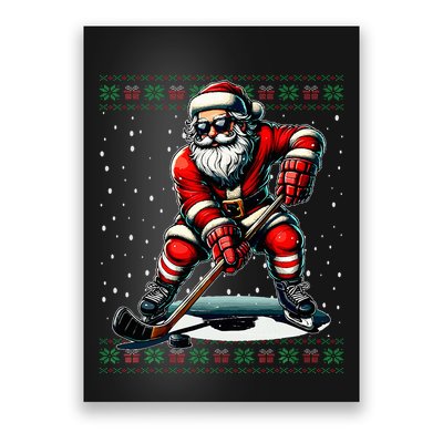 Santa Claus Playing Hockey Ugly Christmas Sweater Poster