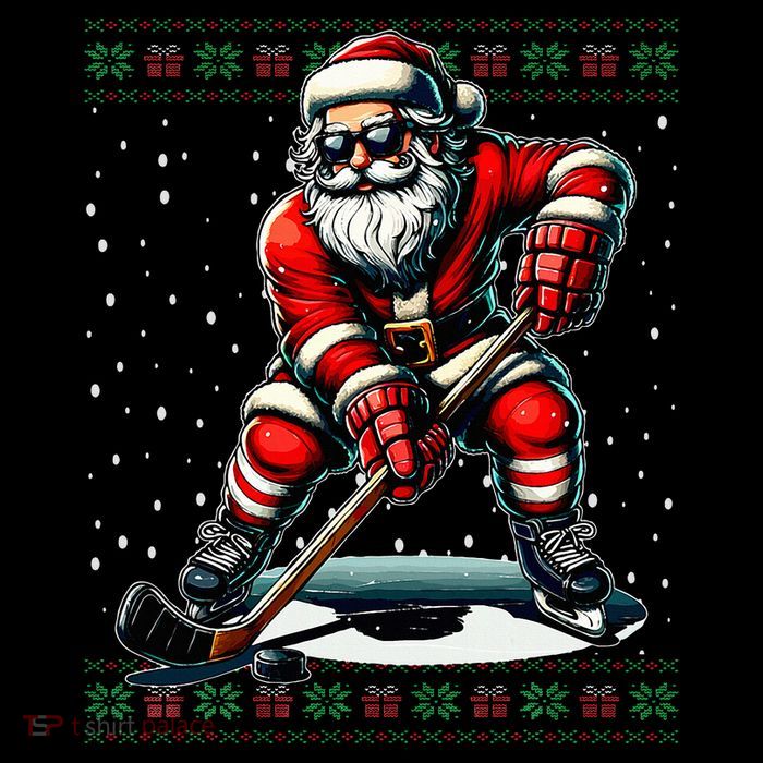 Santa Claus Playing Hockey Ugly Christmas Sweater Baby Bodysuit