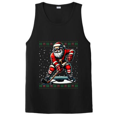 Santa Claus Playing Hockey Ugly Christmas Sweater PosiCharge Competitor Tank