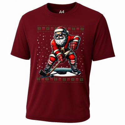Santa Claus Playing Hockey Ugly Christmas Sweater Performance Shirt