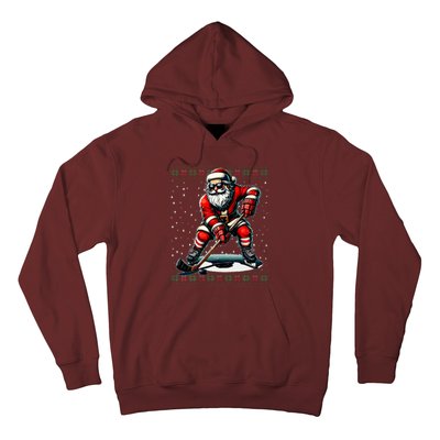 Santa Claus Playing Hockey Ugly Christmas Sweater Hoodie