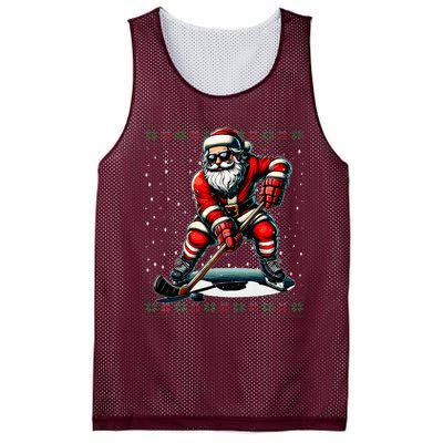 Santa Claus Playing Hockey Ugly Christmas Sweater Mesh Reversible Basketball Jersey Tank