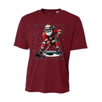 Santa Claus Playing Hockey Ugly Christmas Sweater Performance Sprint T-Shirt