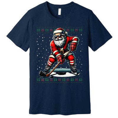 Santa Claus Playing Hockey Ugly Christmas Sweater Premium T-Shirt