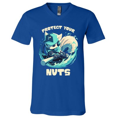 Squirrel Catcher Protect Your Nuts Funny Baseball Cute Gift V-Neck T-Shirt