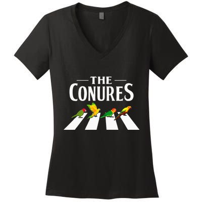 Sun Conure Parrot Pedestrian Design For A Conure Owner Women's V-Neck T-Shirt
