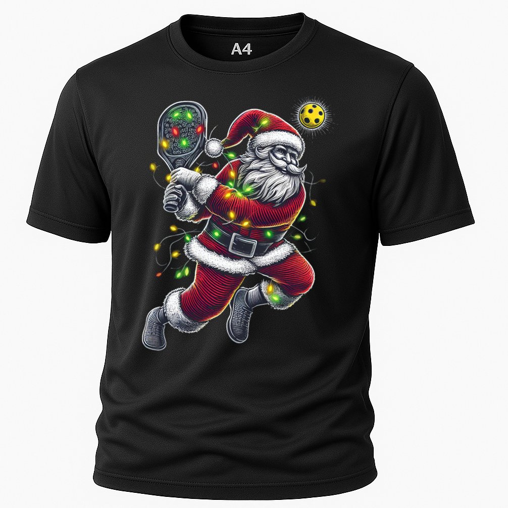 Santa Claus Playing Pickleball Lover Christmas Holiday Gift Cooling Performance Crew T-Shirt