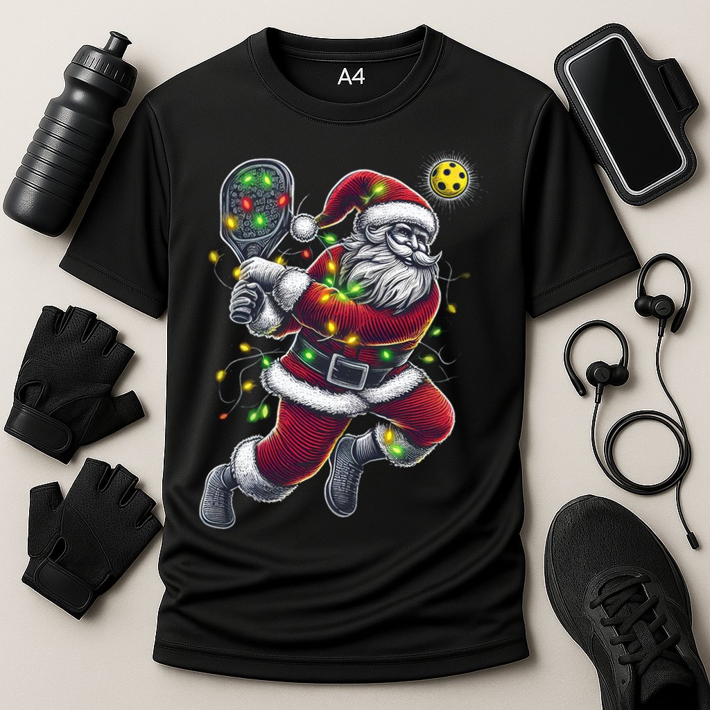Santa Claus Playing Pickleball Lover Christmas Holiday Gift Cooling Performance Crew T-Shirt