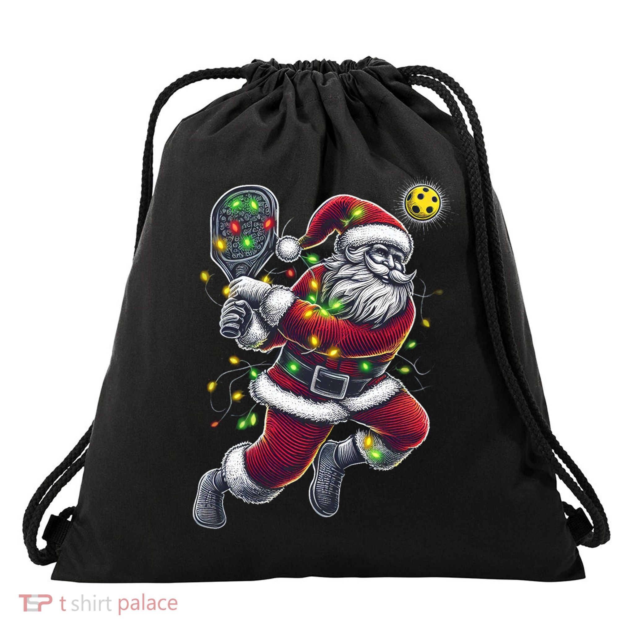 Santa Claus Playing Pickleball Lover Christmas Holiday Gift Drawstring Bag