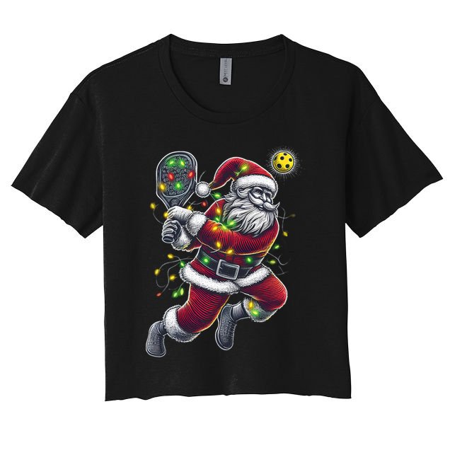 Santa Claus Playing Pickleball Lover Christmas Holiday Gift Crop Top