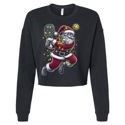 Santa Claus Playing Pickleball Lover Christmas Holiday Gift Cropped Pullover Crew