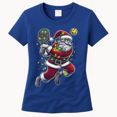 Santa Claus Playing Pickleball Lover Christmas Holiday Gift Womens T-Shirt