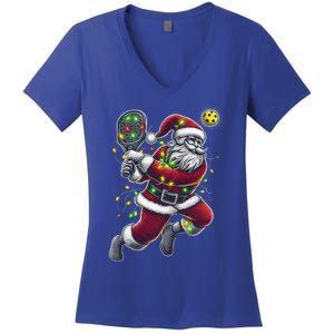 Santa Claus Playing Pickleball Lover Christmas Holiday Gift Women's V-Neck T-Shirt