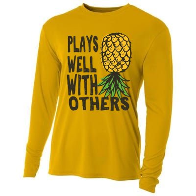 Swinger Couples Plays Well With Others Upside Down Pineapple Great Gift Cooling Performance Long Sleeve Crew